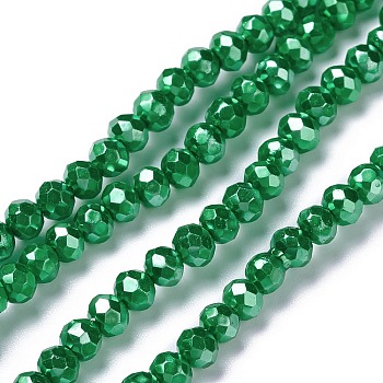 Opaque Glass Beads Strands, Faceted, Rondelle, Sea Green, 4x3mm, Hole: 0.6mm, about 221pcs/strand, 31.89''(81cm)