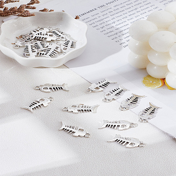 50Pcs Tibetan Style Alloy Pendants, Fish Bone Charms, Antique Silver, 26x11.5x2.5mm, Hole: 2.5mm