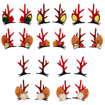 ANATTASOUL 10 Pairs 10 Style Christmas Theme Antler Cloth & Iron Alligator Hair Clips, Hair Accessories for Women Girls, Mixed Color, 71.5x46x9~25mm, 1 pair/style