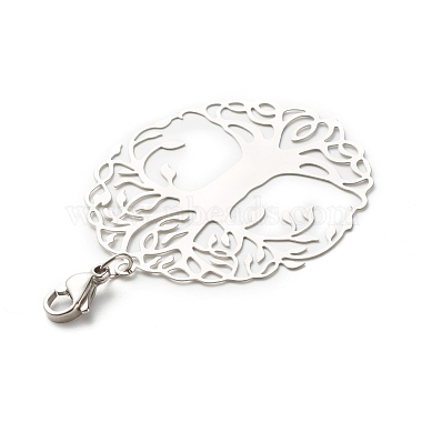 Flat Round with Tree of Life 201 Stainless Steel Filigree Pendant Decorations(X-HJEW-JM00573-03)-3