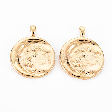 Real 18K Gold Plated Flat Round Brass Pendants