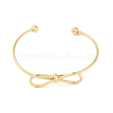 Bowknot 304 Stainless Steel Open Cuff Bangles for Women(BJEW-Z064-04G)-2