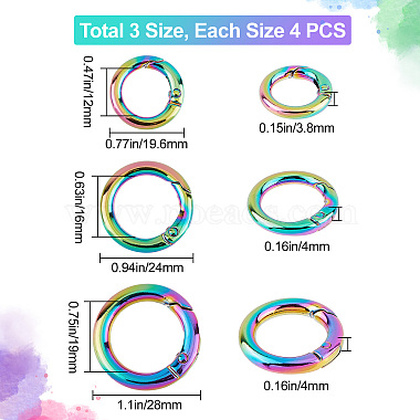 12Pcs 3 Style Rainbow Color Alloy Spring Gate Rings(FIND-GF0002-94)-2