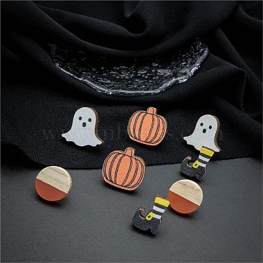 Halloween Pumpkin Ghost Boot Wood Stud Earring Sets(EJEW-OY002-05)-2