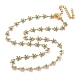 Bohemian 304 Stainless Steel Enamel Deep Sky Blue Flower Link Chain Necklaces for Women(NJEW-Z061-01G)-4