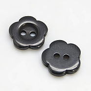 Resin Buttons, Dyed, Flower, Black, 11x2.4mm, Hole: 1.6~1.8mm, about 1000pcs/bag(RESI-D031-11mm-02)