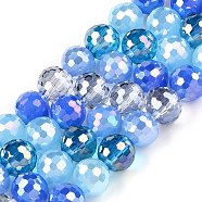 Electroplate Glass Bead Strands, Faceted, Round, Cornflower Blue, 8mm, Hole: 1.4mm, about 50~51pcs/strand, 14.33''~14.69''(36.4~37.3cm)(GLAA-Z006-01I)