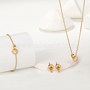 Stainless Steel Double Interlocking Ring Jewelry Set, Link Bracelets & Dangle Stud Earrings & Pendant Necklaces, Golden, 170mm, 15x9mm, 420mm(JG9167-2)