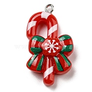 Opaque Resin Pendants, Christmas Charms with Platinum Plated Iron Loops, Red, Candy Cane, 31x17x8mm, Hole: 1.8mm(CRES-D010-01H-01)