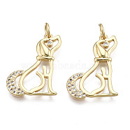 Brass Micro Pave Clear Cubic Zirconia Pendants, Nickel Free, Dog with Jump Rings, Real 16K Gold Plated, 20.5x15.5x2mm, Jump Ring: 5x1mm, Inner Diameter: 3mm(KK-Q769-022-NF)