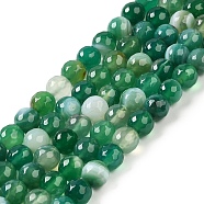 Natural Striped Agate/Banded Agate Beads Strands, Dyed & Heated, Faceted Round, Green, 8mm, Hole: 1mm, about 46pcs/strand, 14.69~15.16''(37.3~38.5cm)(G-A246-8mm-06)