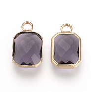Glass Pendants, with Brass Findings, Faceted, Rectangle, DarkSlate Blue, 22x13.5x6.5mm, Hole: 2.5mm(X-GLAA-S111-12)