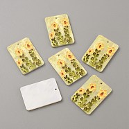 Embossed Printed Acrylic Pendants, Rectangle with Flower, Gold, 36x25x2.5mm, Hole: 1.8mm(MACR-TAC0001-05B)