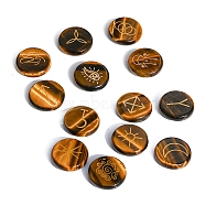 13Pcs 13 Styles Flat Round Natural Tiger Eye Rune Stones, Healing Stones for Chakras Balancing, Crystal Therapy, Meditation, Reiki, Divination Stone, 25x6mm(PW-WG15937-07)