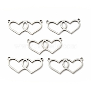 304 Stainless Steel Links Connectors, Double Heart, Stainless Steel Color, 13x26.5x1mm, Hole: 1.3mm(STAS-C051-05P)
