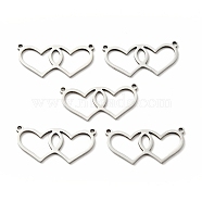 Non-Tarnish 304 Stainless Steel Links Connectors, Double Heart, Stainless Steel Color, 13x26.5x1mm, Hole: 1.3mm(STAS-C051-05P)