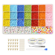 DIY Jewelry Making Kits, Including Glass Seed Beads, Acrylic Beads, Elastic Crystal Thread, Tweezers, Scissors, Plastic Test Tube, Steel Beading Needles, Alloy Clasps  and Iron Rings, Mixed Color, Beads: 2~4mm, Hole: 1~1.5mm, 7x3~4mm, Hole: 1.5~2mm, 8540pcs/set(DIY-YW0003-21)