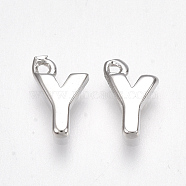 Brass Charms, Letter, Nickel Free, Real Platinum Plated, Letter.Y, 8x5x1.5mm, Hole: 0.8mm(KK-S350-167Y-P)