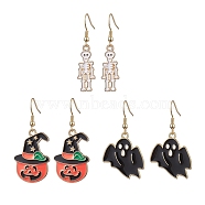 3Pairs 3 Styles Halloween Alloy Enamel Dangle Earrings, 304 Stainless Steel Earrings for Women, Mixed Color, 41.5~47x10~21mm, 1pair/style(EJEW-JE05823)
