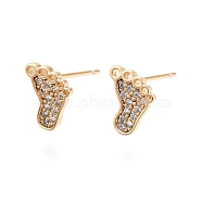 Clear Cubic Zirconia Footprint Stud Earrings, Ion Plating(IP) Brass Jewelry for Women, Nickel Free, Real 18K Gold Plated, 9x7.5mm, Pin: 0.7mm(EJEW-C047-05G)