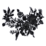 3D Flower Organgza Polyester Embroidery Ornament Accessories, Applique Patch, Sewing Craft Decoration, with Imitation Pearl Beads, Black, 350x290x1.5~6mm(DIY-WH0297-20B)