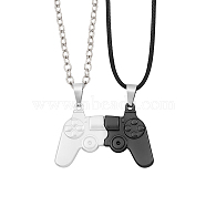 Magnetic Game Controller Alloy Pendant Matching Necklaces Set, with Cable Chains & Imitation Leather Cords, for Couples Best Friends, Gunmetal & Platinum, 23.62 inch(60cm), 2pcs/set(JN1013B)