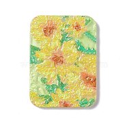 Embossed Flower Printed Acrylic Pendants, Rectangle Charms, Yellow, 39.5x28.5x2.3mm, Hole: 1.6mm(MACR-J121-04D)