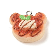 Resin Imitation Food Pendants, Cartoon Bear Bread Charms with Platinum Plated Iron Loops, Bear, 22x24x12mm, Hole: 2mm(FIND-U001-02B)