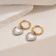 Stainless Steel Heart with Word Hoop Earrings, Golden & Silver(AA7746-3)