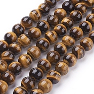 Natural Tiger Eye Beads Strands, Grade A, Round, Goldenrod, 10mm(G-G099-10mm-4)