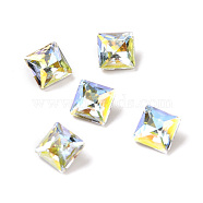 Light AB Style Glass Cabochons, Pointed Back & Back Plated, Faceted, Square, Light Crystal AB, 6x6x3.7mm(RGLA-J039-A-001LA)