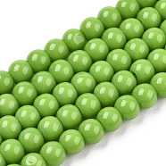 Opaque Solid Color Glass Beads Strands, Round, Lime Green, 4~4.5mm, Hole: 0.8mm, about 97~99pcs/strand, 14.76 inch~14.96 inch(37.5~38cm)(GLAA-T032-P4mm-06)