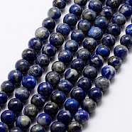 Natural Lapis Lazuli Beads Strands, Round, 10mm, Hole: 1mm, about 38pcs/strand, 15.5 inch(39cm)(G-A163-07-10mm)