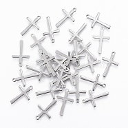 201 Stainless Steel Tiny Cross Charms, Stainless Steel Color, 14.5x9x0.8mm, Hole: 1mm(STAS-L197-36P)