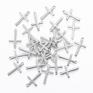 Tarnish Resistant 201 Stainless Steel Tiny Cross Charms, Stainless Steel Color, 14.5x9x0.8mm, Hole: 1mm(STAS-L197-36P)