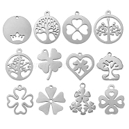 12Pcs 12 Style 304 Stainless Steel Charms, Laser Cut, Mixed Shapes, Stainless Steel Color, 1pc/style(STAS-SZ0001-48)