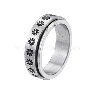 201 Stainless Steel Flower Rotating Ring, Calming Worry Meditation Fidget Spinner Ring for Women, Stainless Steel Color, Inner Diameter: 17mm(RJEW-N043-26)