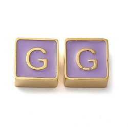 304 Stainless Steel Enamel Beads, Real 14K Gold Plated, Square with Letter, Letter G, 8x8x4mm, Hole: 2mm(STAS-L022-293G-G)