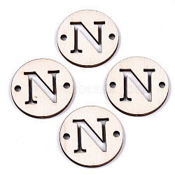 Unfinished Natural Poplar Wood Links Connectors, Laser Cut, Flat Round with Word, Letter.N, 29.5x2.5mm, Hole: 2.5mm(WOOD-S045-140B-01N)