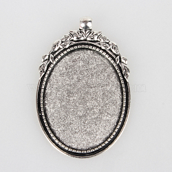 Tibetan Style Alloy Pendant Cabochon Settings, Cadmium Free & Lead Free, Oval, Antique Silver, Tray: 30x40mm, 56x35x2mm, Hole: 4mm(X-TIBEP-N003-40AS)