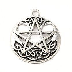 Tibetan Style Alloy Pendants, Cadmium Free & Lead Free, Pentagram with Knot Charms, Antique Silver, 34.5x30x3mm, Hole: 3mm, about 194Pcs/1000G(PALLOY-M217-22AS)