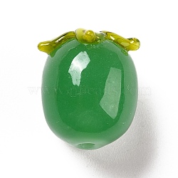 Autumn Theme Handmade Lampwork Beads, Persimmon, Green, 14x12mm, Hole: 1.2mm(LAMP-A150-10B)