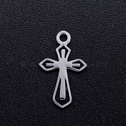 Tarnish Resistant 201 Stainless Steel Tiny Cross Charms, Stainless Steel Color, 15x9x1mm, Hole: 1.5mm(STAS-Q201-JN308-1)