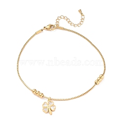 Synthetic Shell Clover Charm Anklet, Ion Plating(IP) 304 Stainless Steel Jewelry for Women, Golden, 10-5/8 inch(27cm)(AJEW-A046-02G)
