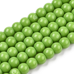 Opaque Solid Color Glass Beads Strands, Round, Lime Green, 4~4.5mm, Hole: 0.8mm, about 97~99pcs/strand, 14.76 inch~14.96 inch(37.5~38cm)(GLAA-T032-P4mm-06)