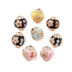 Alloy with Resin with Glass Handmade Indonesia Beads, Round, Mixed Color, 15mm, Hole: 1.9mm(FIND-Q106-50)