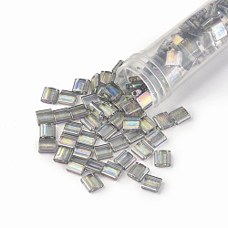 MIYUKI TILA Beads, Japanese Seed Beads, 2-Hole, (TL2440D) Dark Transparent Gray Rainbow Luster, 5x5x1.9mm, Hole: 0.8mm, about 1180pcs/bag, 100g/bag(SEED-L009-L-B08)