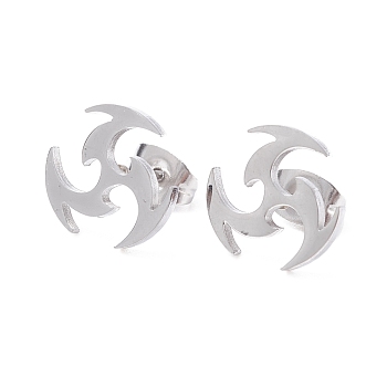 Windmill 304 Stainless Steel Stud Earrings for Women, Stainless Steel Color, 11.5mm, Pin: 0.7mm
