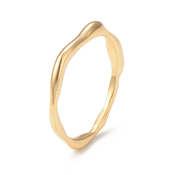 Ion Plating(IP) 304 Stainless Steel Twist Finger Ring for Women, Real 14K Gold Plated, Inner Diameter: 17mm