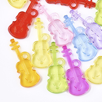 Transparent Acrylic Big Pendants, Violin, Mixed Color, 50x19x7mm, Hole: 4mm, about 170pcs/500g